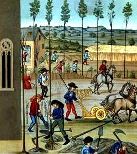 Agricultura feudal, arado con ruedas