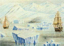 Los buques Erebo y Terror en tierra Victoria