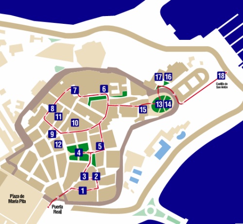 A Coruña - Mapa ruta de la Ciudad Vieja