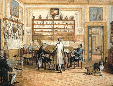 El concierto clásico apareció a mediados del siglo XVIII. Los instrumentos solistas más utilizados eran el violín y el piano. Salón del apartamento napolitano de lord Fortrose, de Pietro Fabris (Scottish National Portrait Gallery, de Edimburgo)