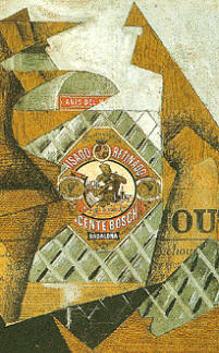 Botella de anís (1914) de Juan Gris, un artista recurrente con el collage, un estilo introducido por el cubismo.