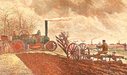 La máquina de vapor supuso una revolución en numerosas actividades, en la imagen se puede observar una máquina utilizada para arrastrar un arado
