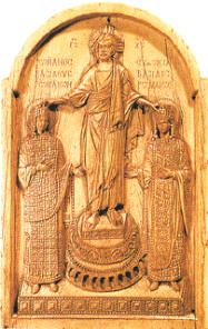 Marfil bizantino, donde se muestra la idea de que el poder proviene de Dios, una idea que fue legitimada por el Cristianismo