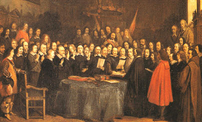 La Paz de Westfalia, de Jacquard, un hecho histórico que cambió la supremacía española en el orden internacional europeo, siendo retomada por la monarquía francesa.