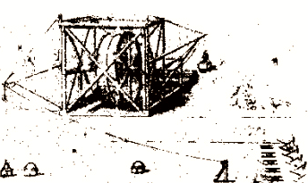 TRANSPORTE DE TIERRA. Mediante una rueda accionada manualmente, esta máquina transporta tierra excavada. Leonardo da Vinci lo empleó en sus proyectos urbanísticos de la época.
