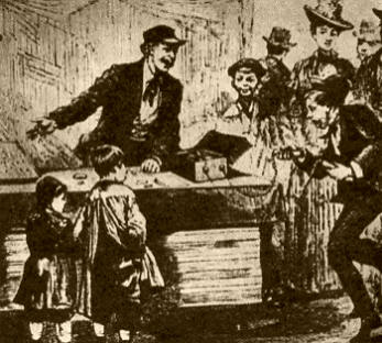 LOS CHARLATANES. En las feria y sustituir lugares donde se concentraba gran cantidad de público los charlatanes concitaban la atención de ellos mediante una pila de bajo poder voltaico.