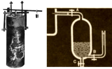 MAQUINA DE SAVERY.- Ilustración que muestra el paso del vapor producido por una caldera separada