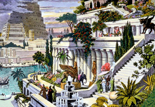 Grabado de los jardines colgantes de Babilonia, realizado por el holandés Martín Heemskerck en el siglo XVI