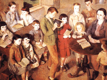 La lengua estándar es la variedad más extendida de un idioma, y dado su nivel hace abstracción de las diferencias entre dialectos geográficos o sociales. Es muy importante en la organización social, por eso su estudio es un objetivo en la escolarización. La Escuela de Doloriñas, de Julia Minguillón.