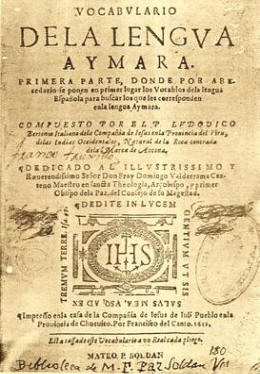 Vocabulario de la lengua aymara, del padre Ludovico Bertonio