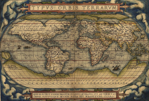 Mapa de Abraham Ortelius (Theatrum Orbis Terrarum, 1570). Se muestra la isla S. Brandain frente a las costas irlandesas