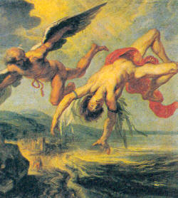 Pintura de J.P. Gowi, en donde se representa a Ícaro cayendo al mar al derretirse sus alas