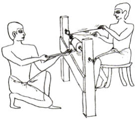 Fig. 1: Esquema de un torno mecánico para trabajar madera, tomado de un bajorrelieve egipcio