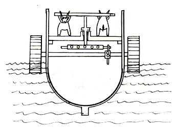 Figura 10. Esquema de un barco movido por animales, citado en escritos de época