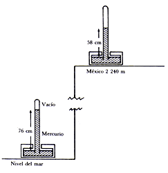 Figura 18. Torricelli descubrió el barómetro. En este aparato la columna de mercurio cambia según la altura del lugar